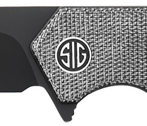 Sig Sauer Knives TS8BB Tsuru  3.30" Folding Tanto Plain Black PVD 154CM SS Blade, 4.20" Salt & Pepper Micarta Handle