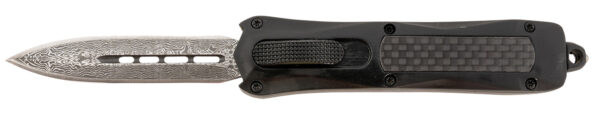 Steel River Knives MA163BDD Spartan  Mini 2.70" OTF Dagger Plain Damascus 440C SS Blade/ Black w/Carbon Fiber Inlay Aluminum Zinc Alloy Handle — view 1