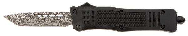 Steel River Knives MT616BDP Spartan  Mini 2.75" OTF Tanto Plain Laser Etched Damascus 440C SS Blade/4.25" Black Aluminum Zinc Alloy Handle — view 1
