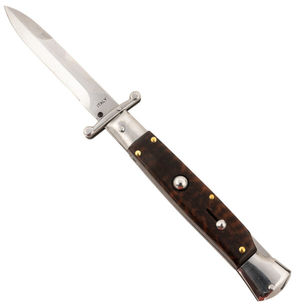 Steel River Knives SGSWP Spartan  3.9" Italian Bayonet Polished Blade 5.1" Snakewood Handle Side Open — view 1