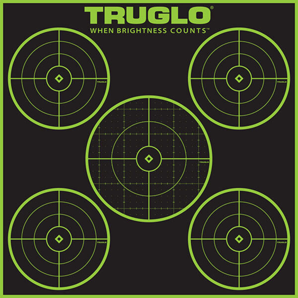 TruGlo TG11A12 Tru-See 5-Bull Target Self-Adhesive Heavy Paper Black/Green 12"x12" 5-Bullseye 12 Pack — view 1