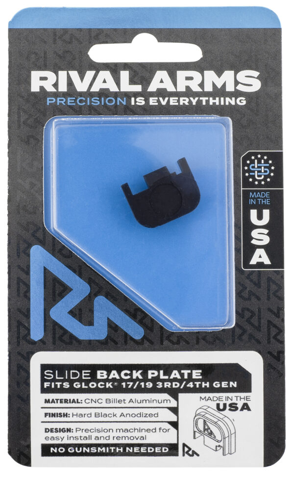 Rival Arms RA43G001A Slide Back Cover Plate  Double Stack Black Anodized Aluminum for Glock 17/19 Gen3-4 — view 1