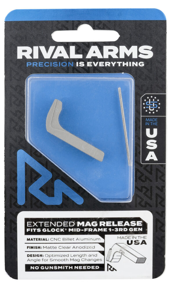 Rival Arms RA72G001D Magazine Release  Compatible w/Glock Gen3 (Except 21SF) Extended, Silver Aluminum — view 1