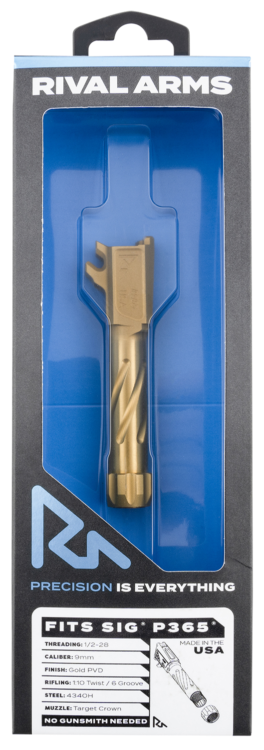 Rival Arms RA20P002E Precision Match Grade 9mm Luger 3.10" Fluted Threaded Gold PVD Steel, Fits Sig P365 — view 1