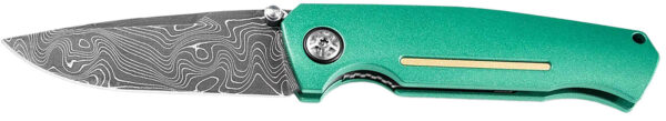 Boker 111102DAM   3.22" Drop Point Plain Damascus Blade Green Aluminum Handle — view 1
