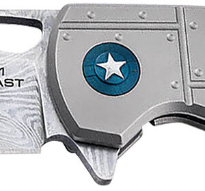 Boker 01BO910DAM P-51 Damast  3.35" Drop Point Plain Silver Acid Etch Damascus Blade Titanium Handle
