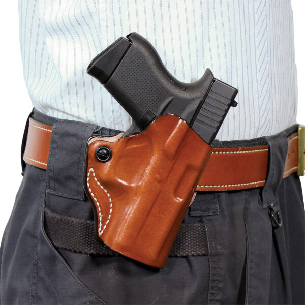 DeSantis Gunhide 019TAB6Z0 Mini Scabbard  OWB Tan Leather Belt Slide Fits Glock 19/19X/19 G5/23/32/36 Right Hand — view 1