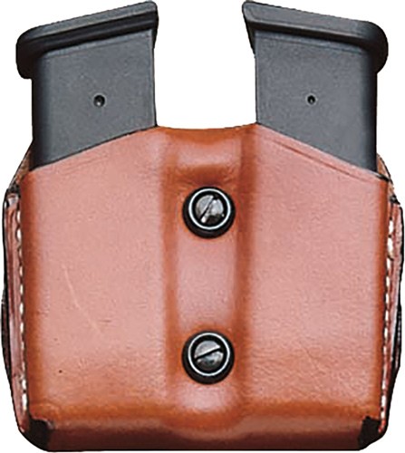 DESANTIS DOUBLE MAG POUCH OWB - LEATHER SINGLE STACK 10/45 TAN — view 1