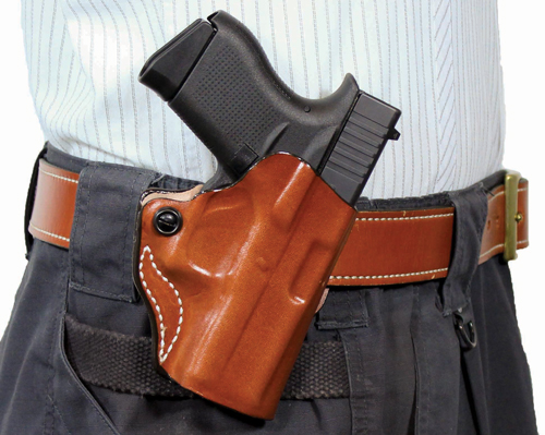 DESANTIS MINI SCABBARD HOLSTER - RH OWB LEATHER KIMBER MICRO TN — view 1