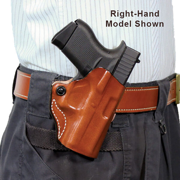 DeSantis Gunhide 019TB7WZ0 Mini Scabbard  OWB Tan Leather Belt Slide Fits Springfield Prodigy w/wo Red Dot Fits 4.25" Barrel Left Hand — view 1