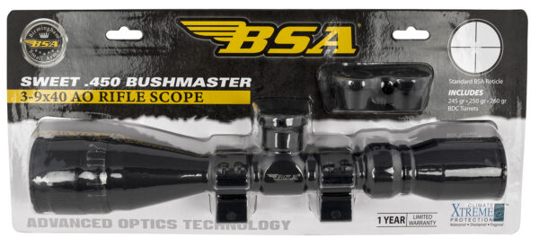 BSA 45039X40AOWRTB Sweet 450 Bushmaster Matte Black 3-9x40mm AO 1" Tube 30/30 Reticle Features Weaver Rings — view 1