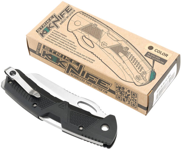 Strike Industries K1BK K1  3.51" Folding Plain AUS-8A SS Blade Black Textured Polymer Handle Includes Pocket Clip — view 1