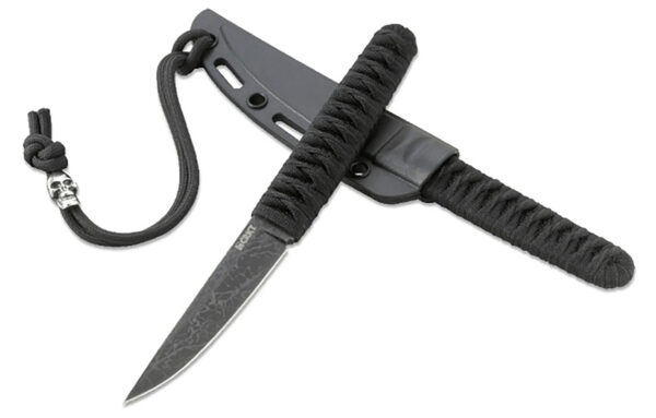 CRKT 2367 Obake  3.64" Fixed Plain Acid Etched Gray TiCN 8Cr14MoV SS Blade/ Black Nylon Cord Wrapped Stainless Steel Handle Includes Sheath — view 1