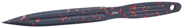 CRKT K930RKP Onion Throwing Knives 6.25" Fixed Spear Point Plain Non-Sharp Black/Red Spatter 1050 High Carbon  Includes Sheath 3 Blades — view 1
