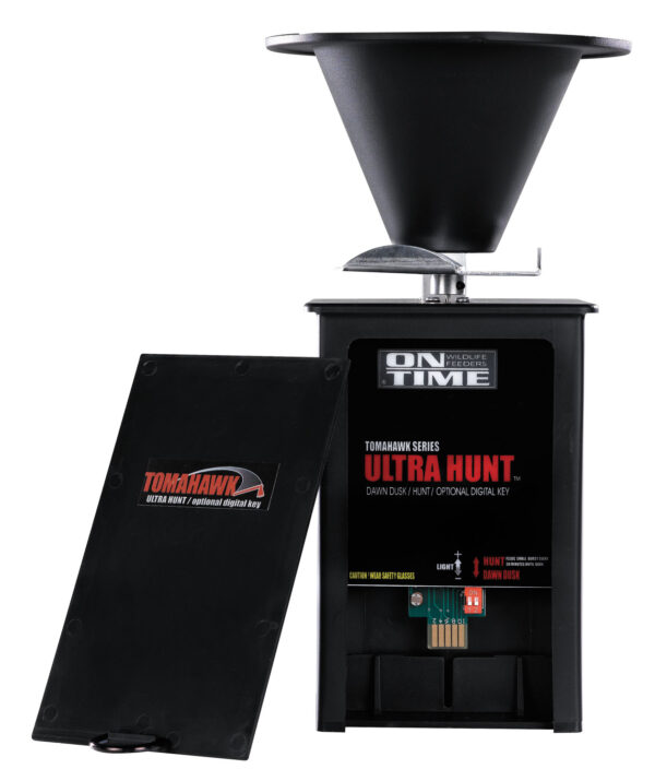 On Time 43005 Tomahawk Ultra Hunt Feeder Black Waterproof High-Impact Composite, Heavy Duty Motor, Dawn-Dusk Mode Operation, 4 Feed Times with 1-20 Second Duration, Universal Mount — view 1