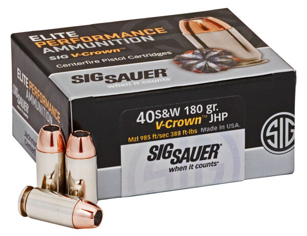 Sig Sauer E40SW250 Elite Performance  40S&W 180gr V-Crown Jacketed Hollow Point 50 Per Box/10 Case — view 1