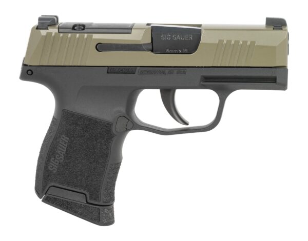 Sig Sauer 3659GXR3P P365  Micro-Compact 9mm Luger 10+1 3.10" Black Barrel, Moss Green Stainless Steel Optic Ready/Serrated Slide, Black Alloy Frame w/Accessory Rail, Textured Grip, RMSc Footprint — view 1