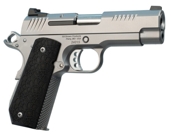 Ed Brown EVOKC9 1911 EVO KC9 9mm Luger 9+1 4" Barrel, Snakeskin Serrated Stainless Steel Bobtail Frame, Serrated Slide w/Recessed Slide Stop, Black G10 Grip — view 1