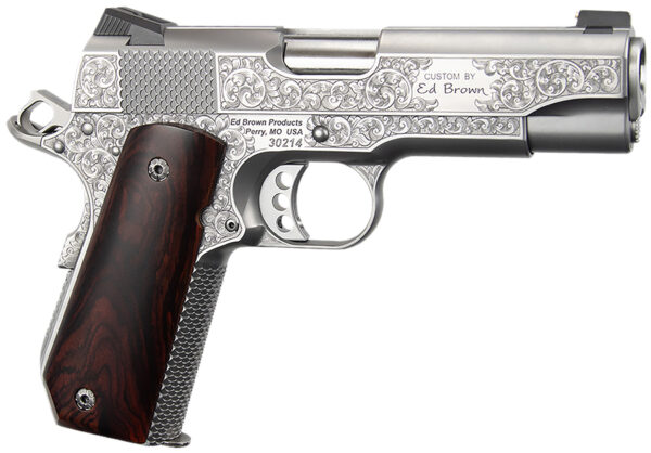 Ed Brown KCSSSIG Kobra Carry Signature Edition 45 ACP 7+1 4.25" Stainless Recessed Crown Barrel, Engraved Serrated Stainless Steel Slide &  Frame w/Beavertail, Cocobolo Grip — view 1