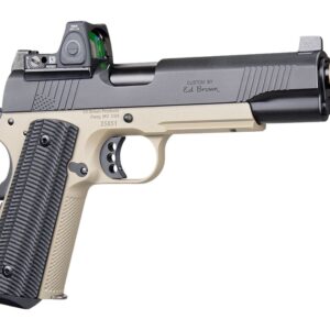 Ed Brown SFSOCM SOCOM Gen4 45 ACP 8+1 5" Black Nitride Threaded Barrel, Black Gen4 Serrated w/Optic Slide, Flat Dark Earth Steel Frame w/Accessory Rail, VZ Alien Grip, Trijicon RMR 3.25 MOA Red Dot Si