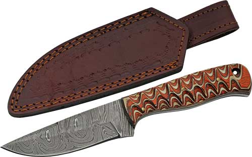 SZCO RITE EDGE 4" RED TWISTED - WOOD HUNTER DAMASCUS W/SHEATH — view 1