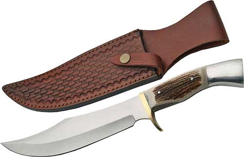 SZCO STEEL STAG 8" IRON COUGAR - DEER ANTLER HANDLE SS BLADE — view 1