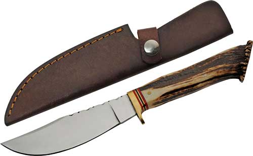 SZCO STEEL STAG 5" STAG HUNTER - DEER ANTLER HANDLE SS BLADE — view 1