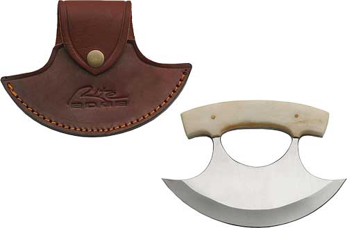 SZCO RITE EDGE 6" BONE HANDLE - ULU W/LEATHER SHEATH — view 1