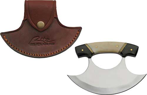SZCO RITE EDGE 6" HORN & BONE - HANDLE ULU W/LEATHER SHEATH — view 1