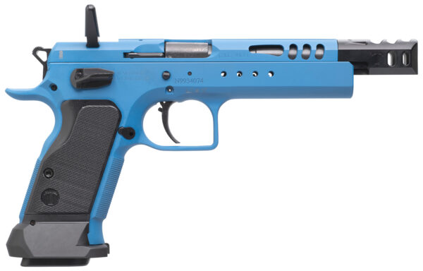 Tanfoglio IFG TFDOM9 Domina  9mm Luger Caliber with 5.20" Barrel, 17+1 or 19+1 Capacity, Overall Blue Finish Steel, Beavertail Frame, Ported Slide & Black Polymer Grip — view 1