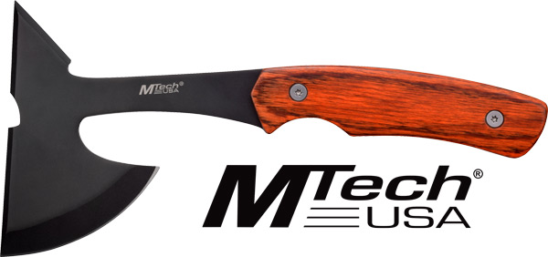 MC MTECH 9" TOMAHAWK W/SHEATH - 3" BLACK BLADE PAKKAWOOD HNDL — view 1