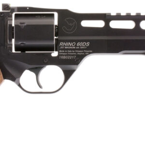 Chiappa Firearms 340221 Rhino 60DS  Small Frame 357 Mag 6 Shot, 6" Black Anodized Steel Vent Rib Barrel, Blued Steel Cylinder, Black Anodized Aluminum Frame, Walnut Grip, Concealed Hammer