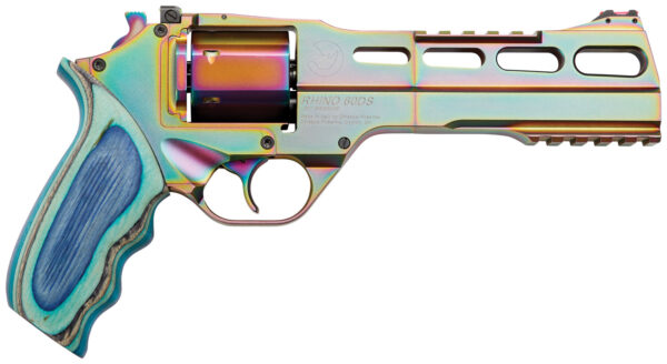 Chiappa Firearms 340301 Rhino 60DS Nebula 357 Mag Caliber with 6" Picatinny Rail/Vent Rib, 6rd Capacity Cylinder, Overall Rainbow PVD Metal Finish & Blue Laminate Grip — view 1