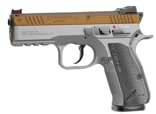 CZ SHADOW 2 COMPACT OR 9MM FS - 4" 15RD GOLD SILVER GRIPS — view 1