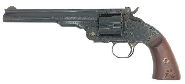 Taylors & Company 550652 Top Break Schofield 44-40 Win Caliber with 7" Barrel, 6rd Capacity Cylinder, Overall Blued Engraved Finish Steel & Walnut Grip — view 1
