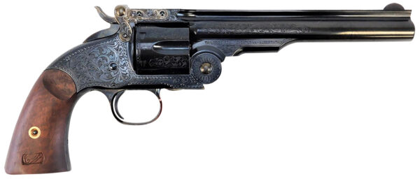 Taylors & Company 550644 Top Break Schofield 45 Colt (LC) 6rd 7" Blued Engraved Steel Walnut Grip — view 1