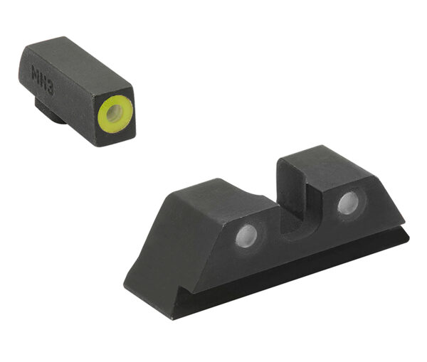 Meprolight USA 402243121 Hyper-Bright Sight Set Green Tritium Yellow Outline Front Sight-Green Tritium Black Outline Rear Sight Glock 17/17L/19/22 — view 1