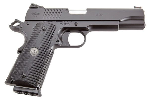 Wilson Combat ACPFS45 ACP Full-Size 45 ACP Caliber with 5" Barrel, 8+1 Capacity, Black Armor-Tuff Finish Carbon Steel Beavertail Frame, Serrated Black Carbon Steel Slide & Black G10 Eagle Claw Grip — view 1