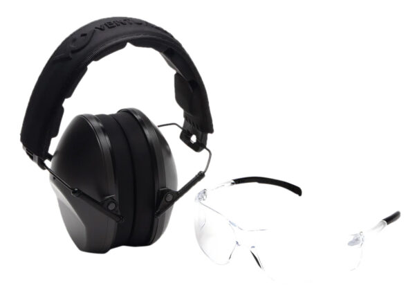 Pyramex VGCOMBO110 Low-Profile Combo Kit  Scratch Resistant Clear Lens & Frame with Rubber Temple Tips Gray Low-Profile Earmuffs — view 1
