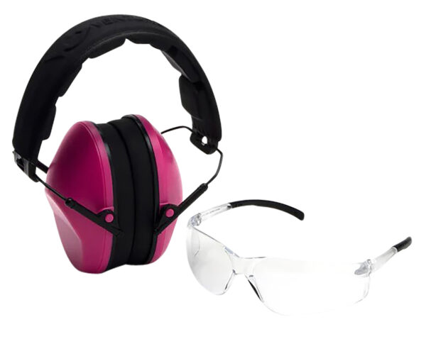 Pyramex VGCOMBO210 Low-Profile Combo Kit  Scratch Resistant Clear Lens & Frame with Rubber Temple Tips Pink Low-Profile Earmuffs — view 1