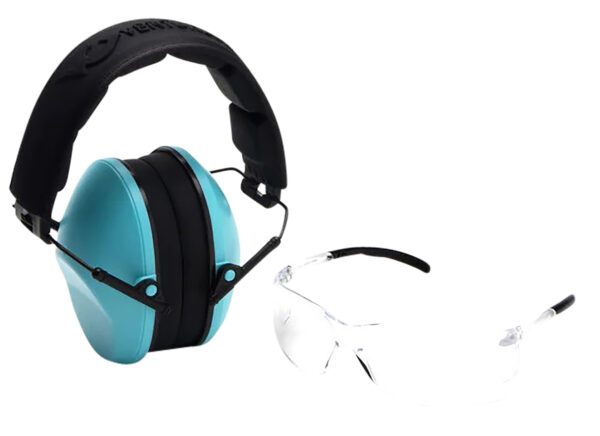 Pyramex VGCOMBO410 Low-Profile Combo Kit  Scratch Resistant Clear Lens & Frame with Rubber Temple Tips Powder Blue Low-Profile Earmuffs — view 1