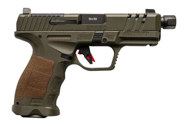 Sarsilmaz SAR9CSOCOMOD10 SAR9 SOCOM Compact 9mm Luger 10+1 4.70" Black Threaded Barrel, OD Green Steel Optic Cut/Serrated Slide, OD Green Polymer Frame w/Picatinny Rail, Interchangeable Backstrap Grip — view 1