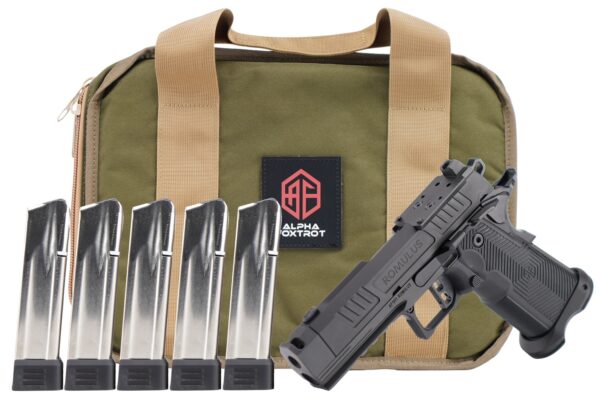 Alpha Foxtrot AA39X1QIG-XDBK20-PROM AF1911 Romulus Promo Compact Frame 9mm Luger 20+1 3.50" Black DLC Threaded Compensated Barrel, Black DLC Stainless Steel Optic Ready/Serrated Slide & Frame w/Beaver — view 1