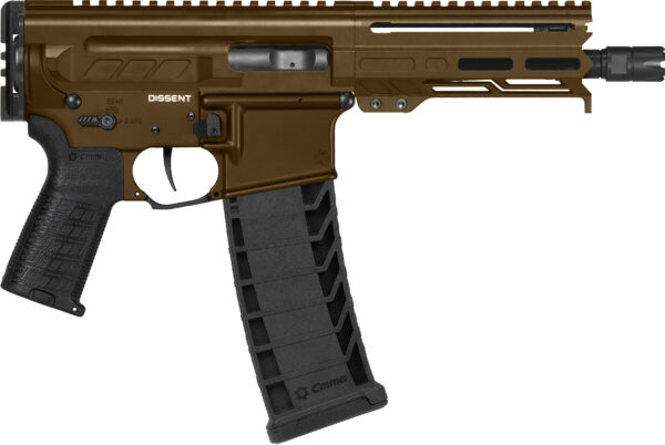 CMMG 94A6867MB Dissent MK4 9mm Luger 33+1 6.50", Midnight Bronze Rec, Picatinny Brace Adapter, 5.50" M-LOK Handguard, Left Side Charging Handle, Zeroed Linear Comp, Zeroed Drop-In Single Stage Trigger — view 1