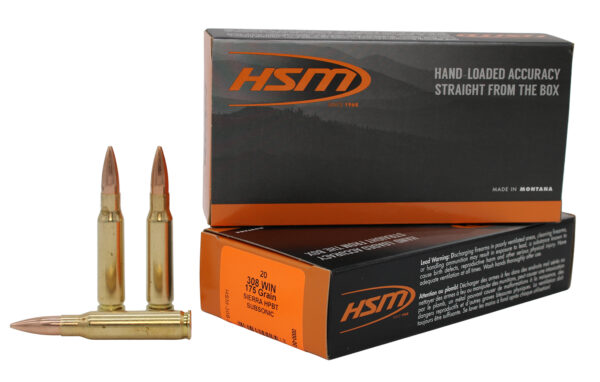 HSM 3085N Match  Subsonic 308Win 175gr Hollow Point Boat Tail 20 Per Box/25 Case — view 1