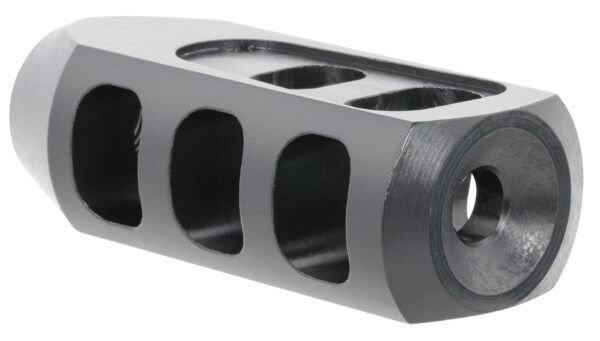 TacFire  Tanker Muzzle Brake  Black Oxide Steel with 1/2"-28 tpi Threads 2.76" OAL 1.37" Diameter for 5.56x45mm NATO — view 1