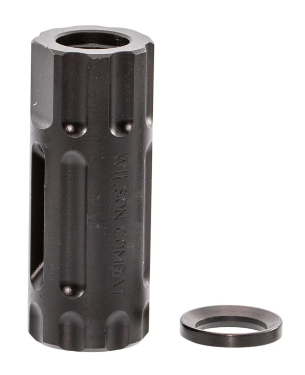 Wilson Combat TRQCOMP1/2X28 Q-Comp Muzzle Brake Black Melonite QPQ Steel with 1/2"-28 tpi Threads, 2.20" OAL & .875" Diameter for 5.56x45mm NATO AR-Platform — view 1