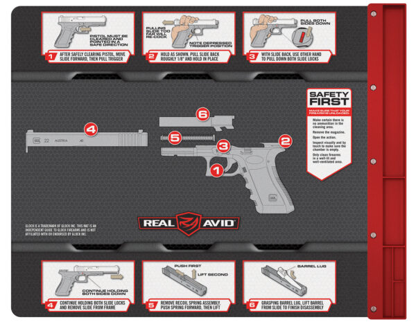 Real Avid AVGLOCKSM Smart Mat Cleaning Mat Black/Gray Non-Slip Rubber 19" x 16" Glock Parts Diagram Illustration — view 1