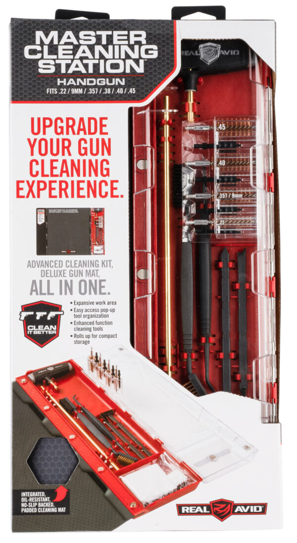 Real Avid AVMCSP Master Cleaning Station Pistol .22/9mm/.357/.38/.40/.45 Cal Bronze, Nylon — view 1