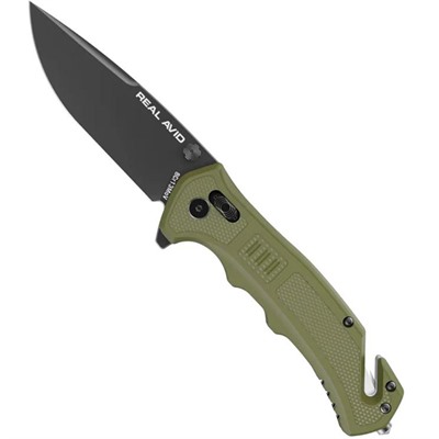 RAV-4 DROP POINT FOLDING CARRY KNIFE W/STRAP CUTTER ODG — view 1